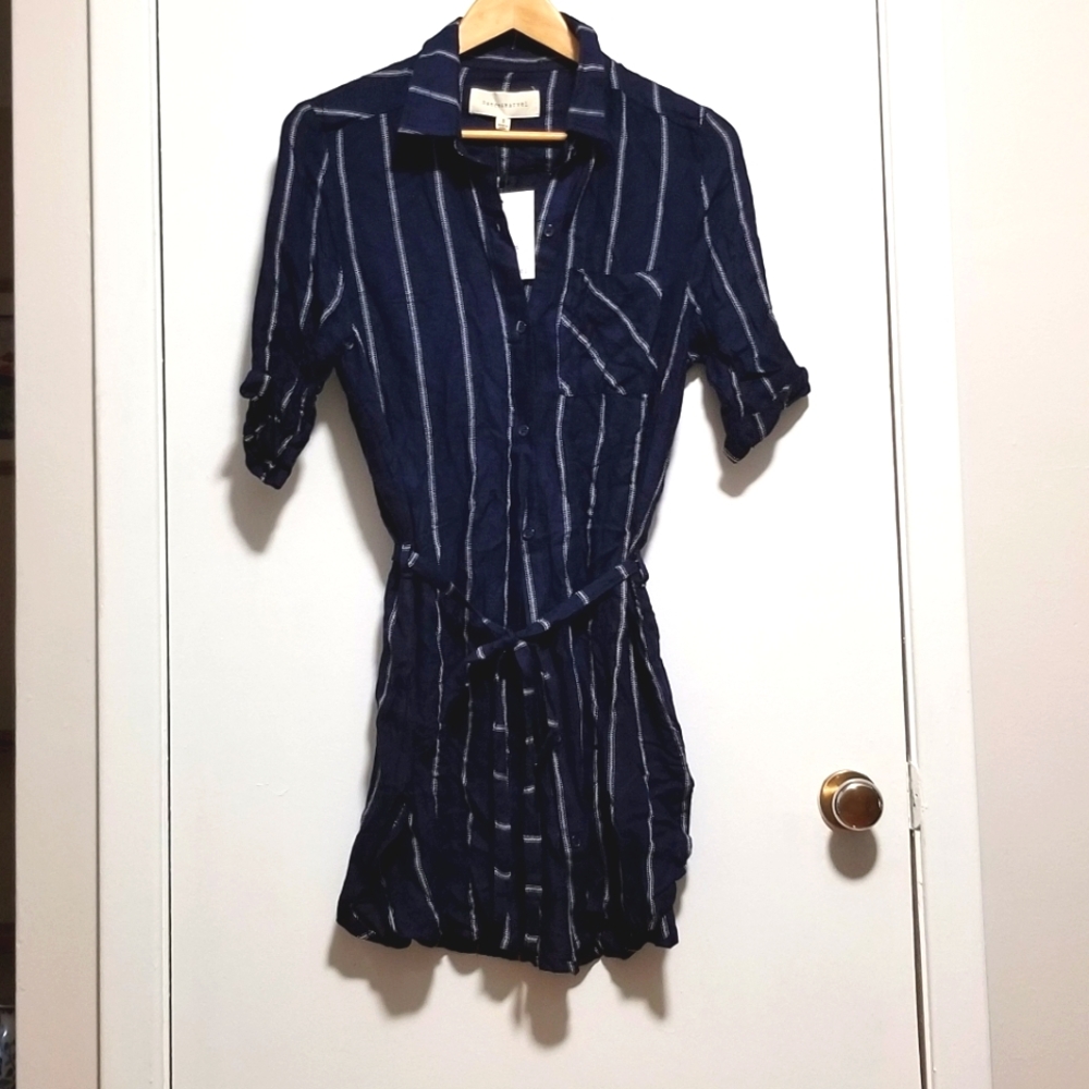 NWT. Navy pinstriped shirtdress